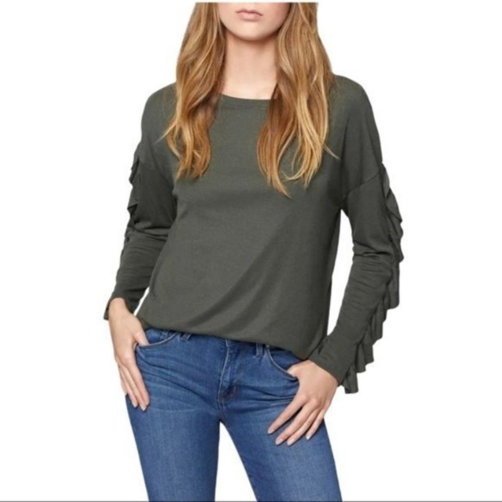 SANCTUARY | Leona Ruffle Sleeve Sweater Green NWT - Size XS